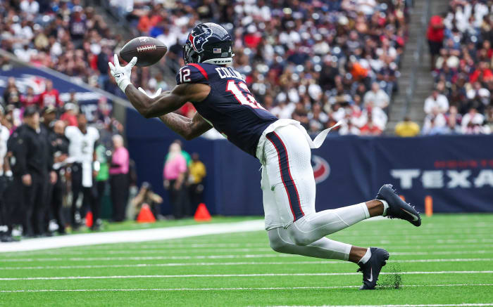 Texans wide receiver Nico Collins makes a reception during the second quarter against the New Orleans Saints at NRG Stadium.